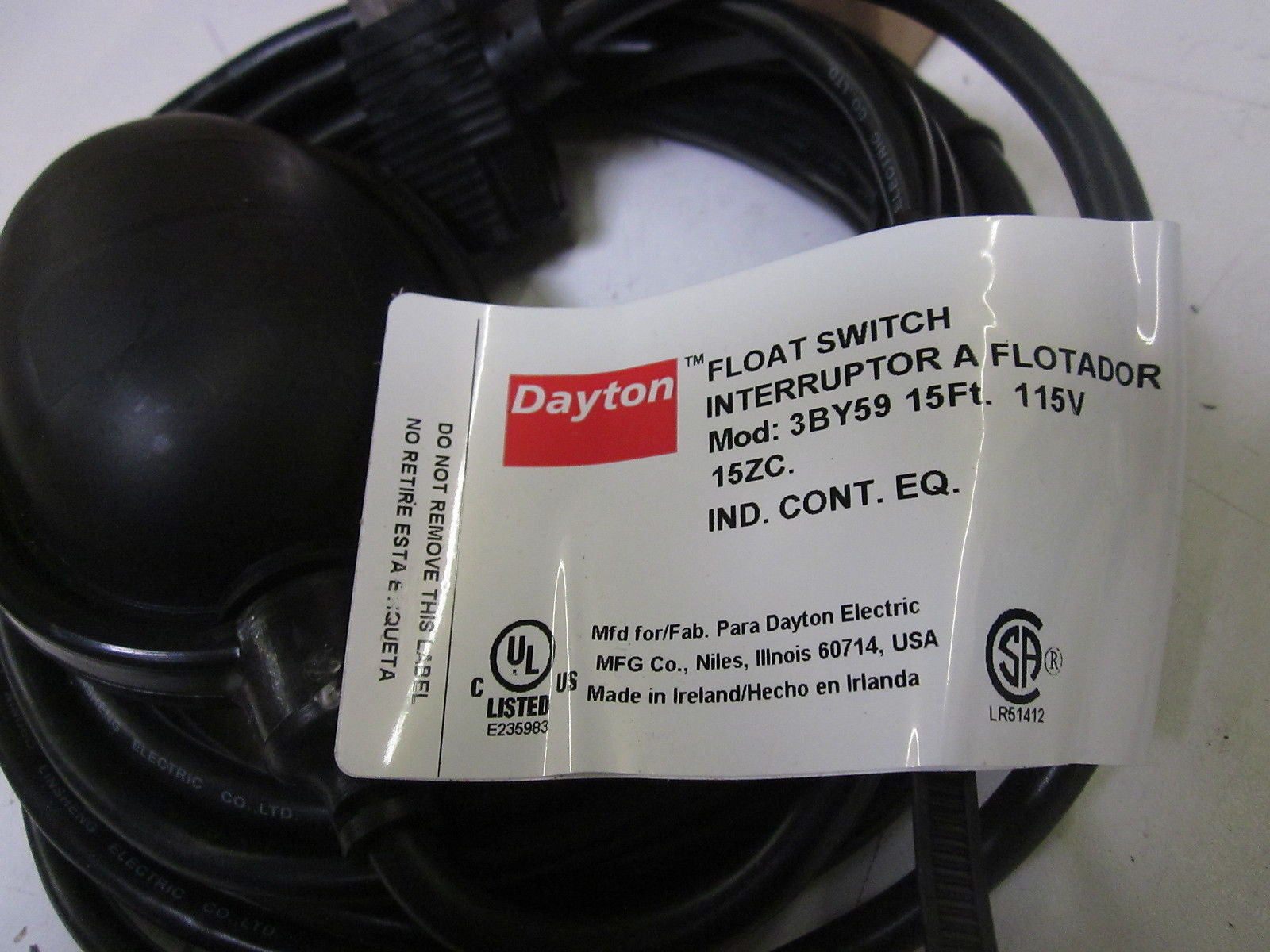 DAYTON 3BY59 FLOAT SWITCH *NEW IN BOX*