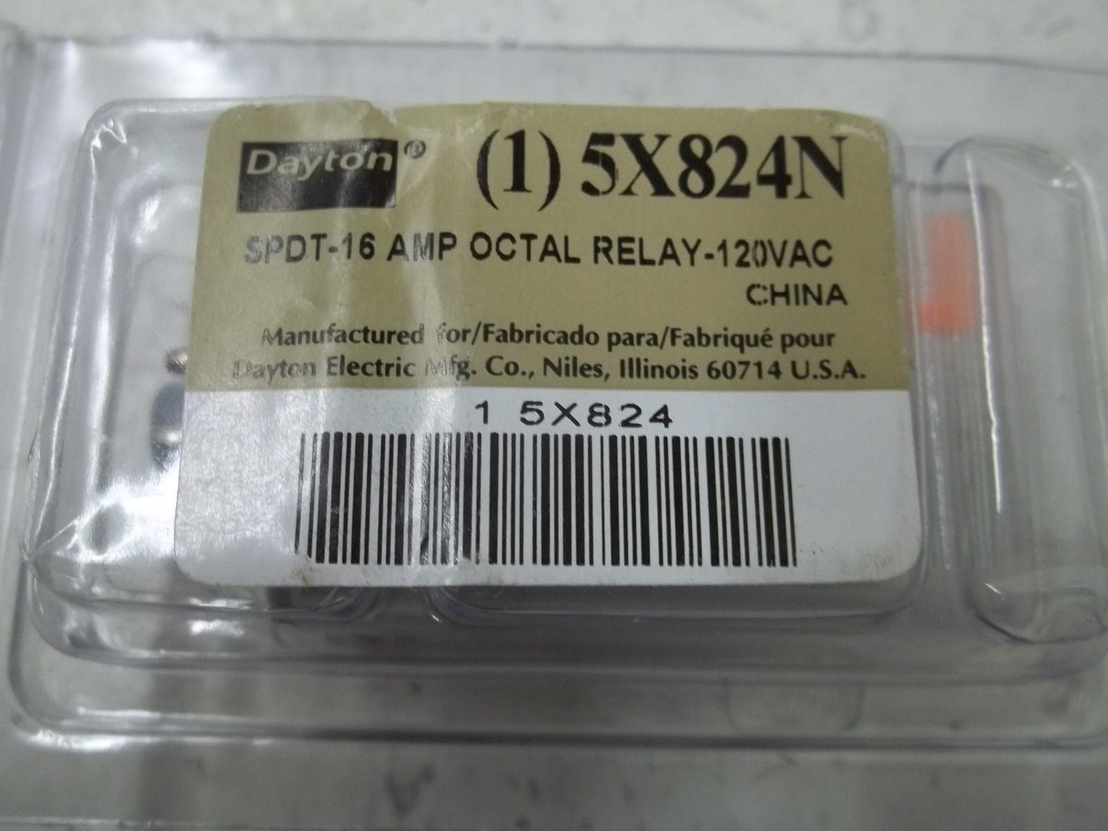 DAYTON 5X284N  SPDT-16AMP OCTAL RELAY-120VAC *ORIGINAL PACKAGE*