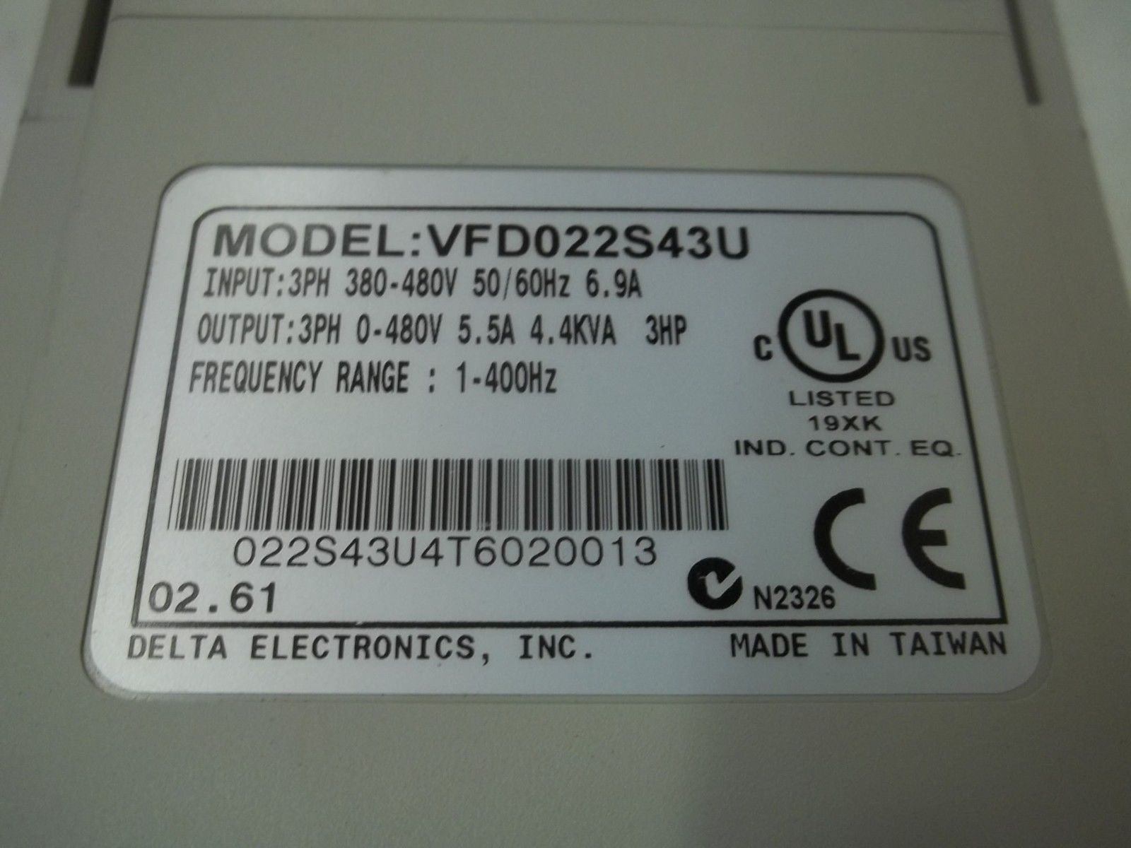 DELTA VFD022S43U FREQUENCY CONVERTER *NEW NO BOX*