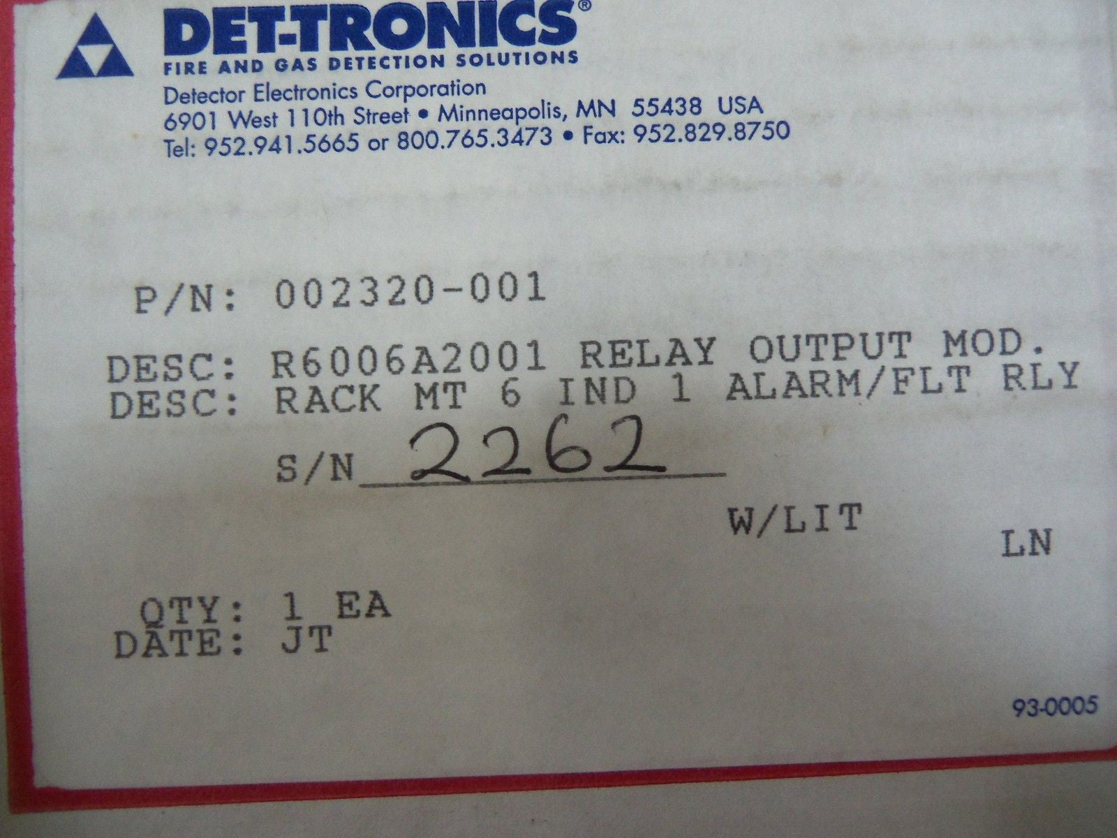 DET-TRONICS RELAY OUTPUT MODULE R6006A2001 *NEW IN BOX*