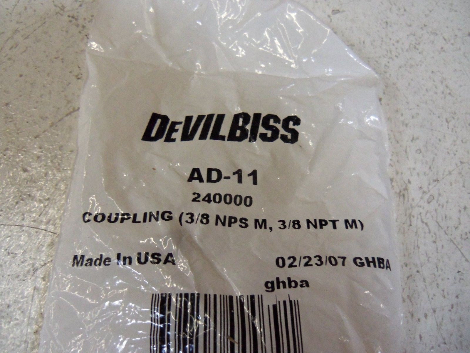 DEVILBISS COUPLING AD-11 *NEW IN FACTORY BAG*
