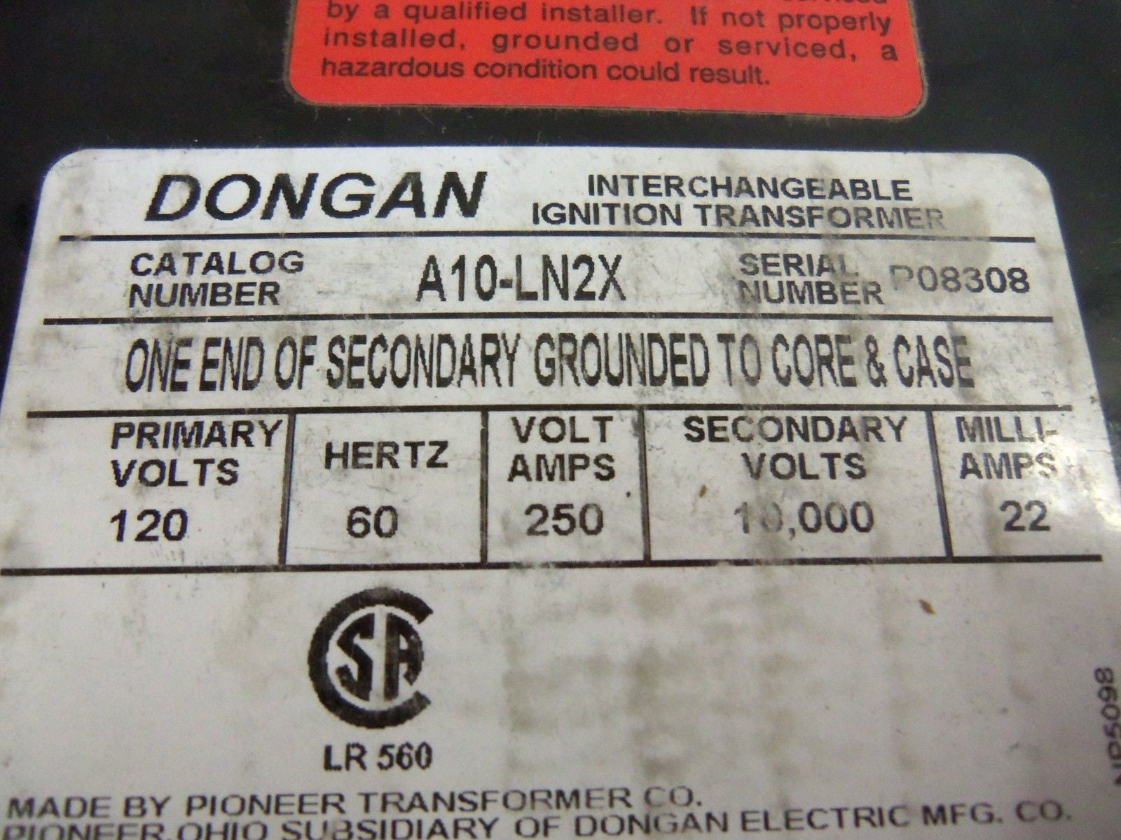 DONGAN A10-LN2X TRANSFORMER *USED*