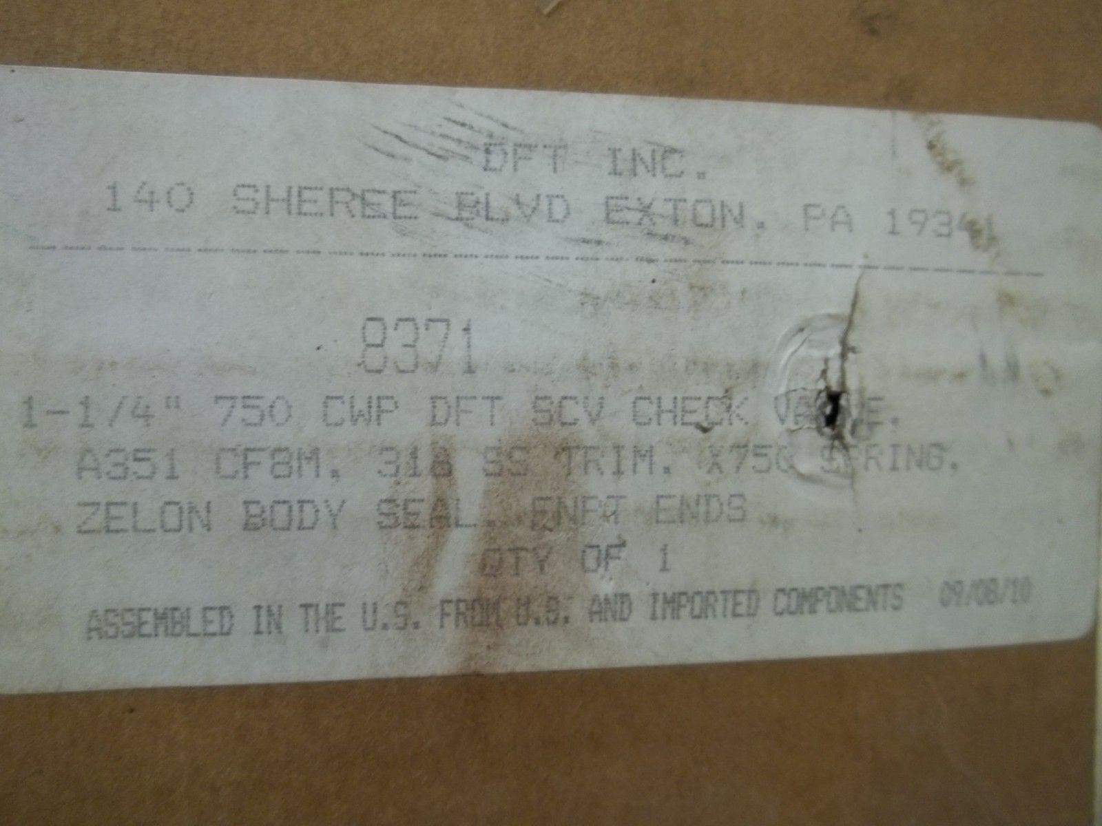 DTF INC. 8371 1-1/4" 780 CWP CHECK VALVE *NEW IN BOX*