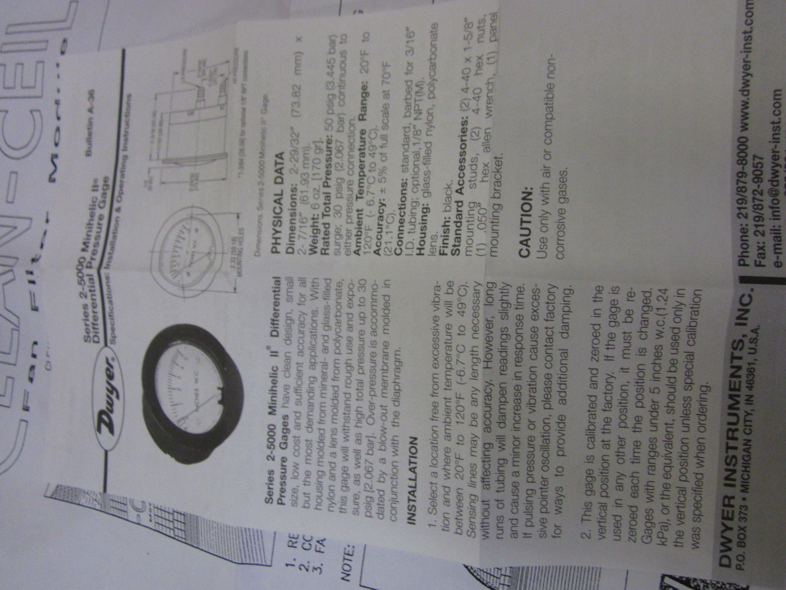 DWYER 2-5001 PRESSURE GAUGE *USED*