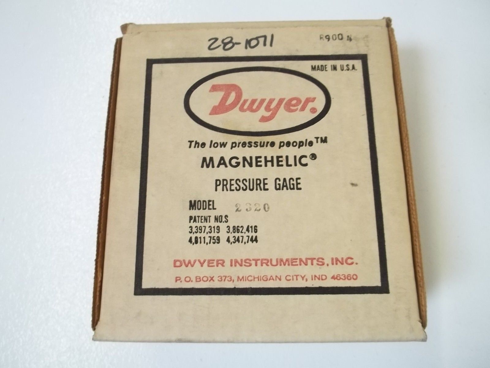 DWYER 2320 PRESSURE GAUGE 10-0-10PSI *NEW IN BOX*