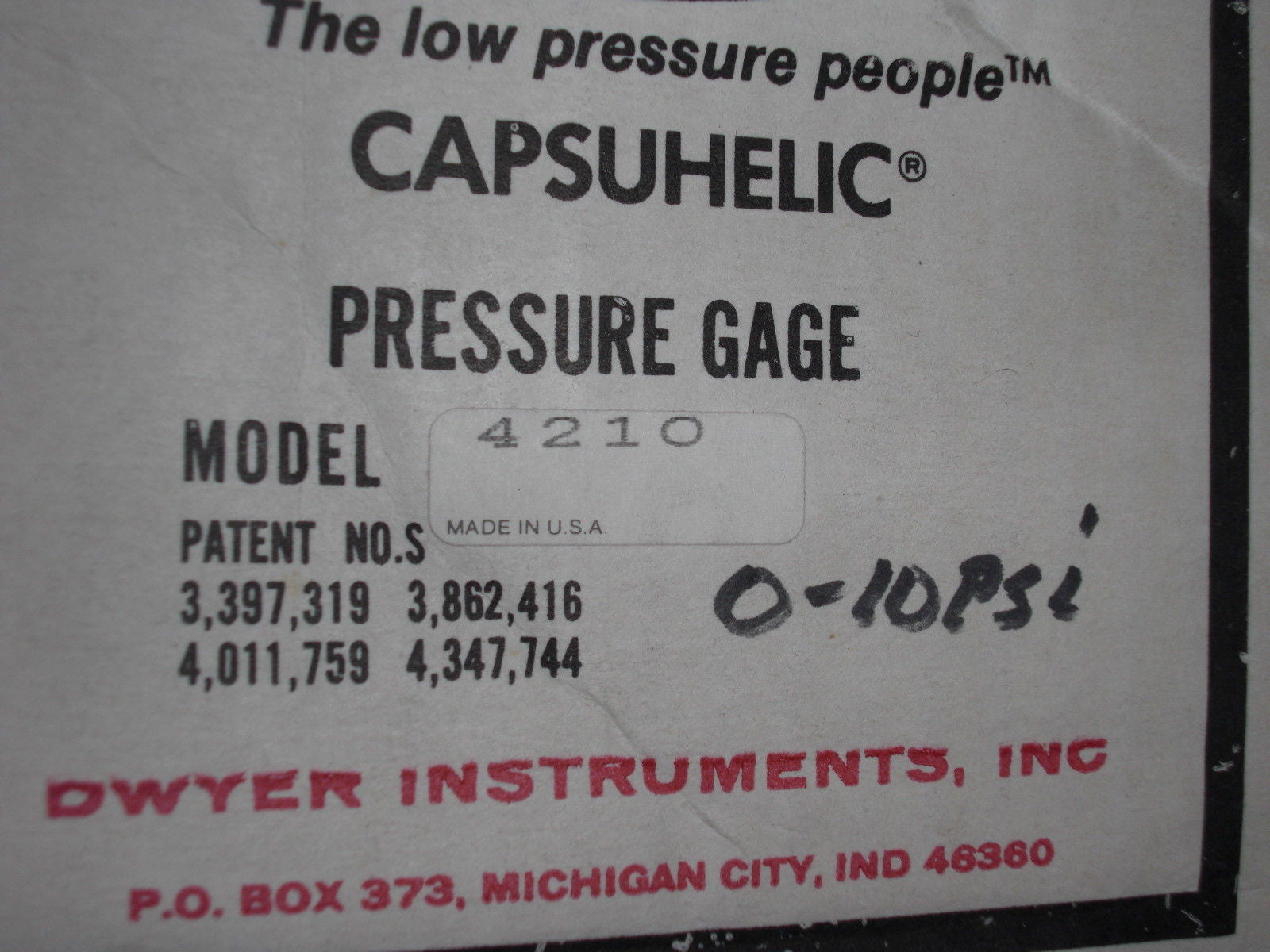 DWYER 4210 PRESSURE GAGE *NEW IN BOX*