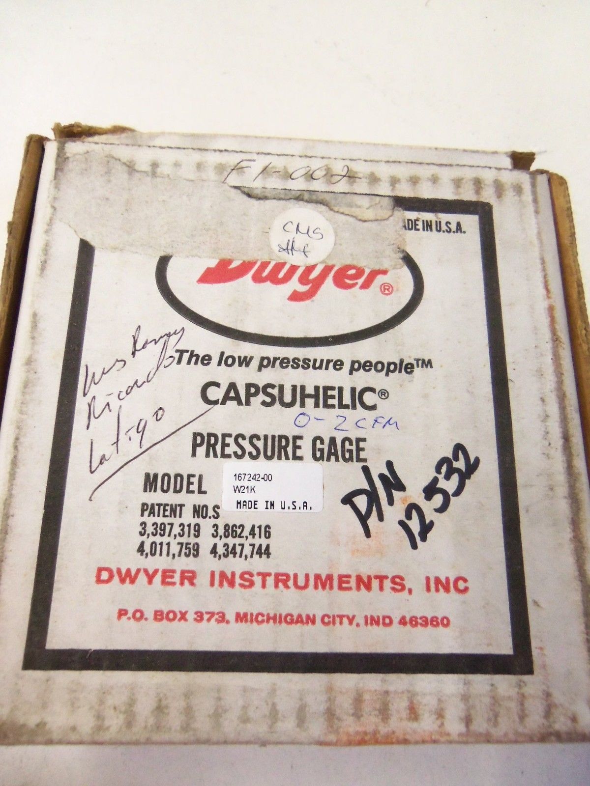DWYER PRESSURE GAGE 167242-00 *NEW IN BOX*