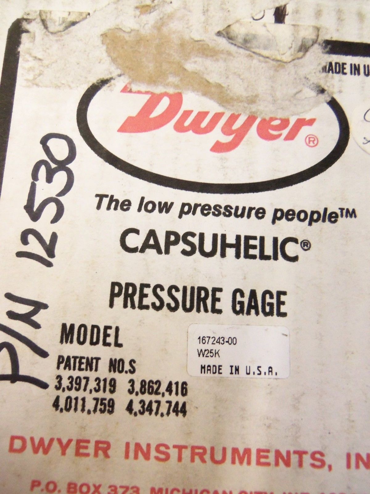 DWYER PRESSURE GAGE 167243-00 *NEW IN BOX*