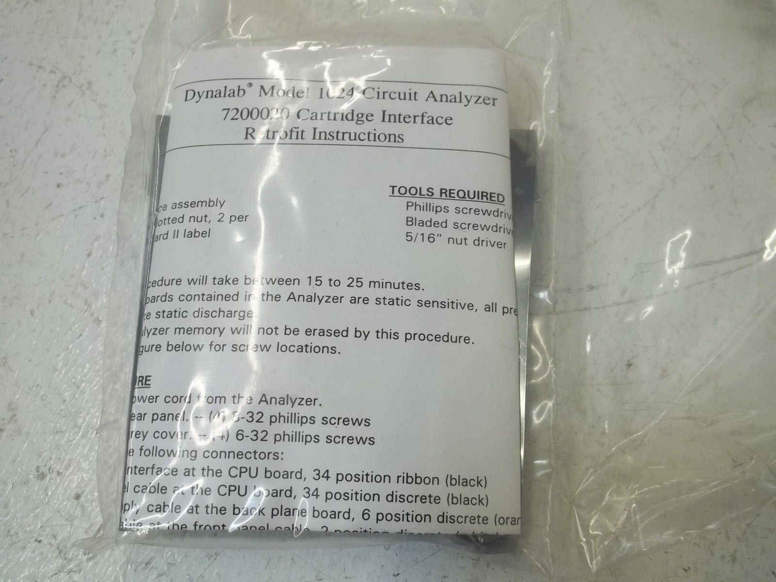 DYNALAB MODEL 1024 CIRCUIT ANALYZER7200020 CARTRIDGE INTERFACE *NEW IN BOX*
