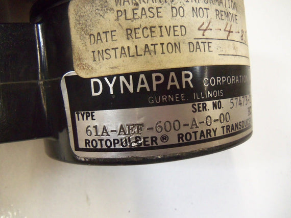 DYNAPAR 61A-AEF-600-A-0-00 W/ 83-12X.5 *USED*