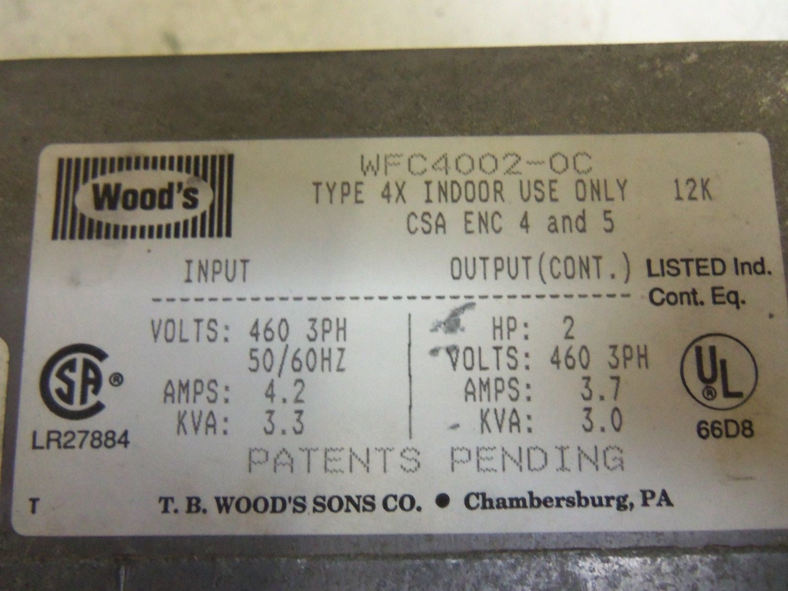 E-TRAC WOOD'S AC INVERTER WFC4002-0C *USED*