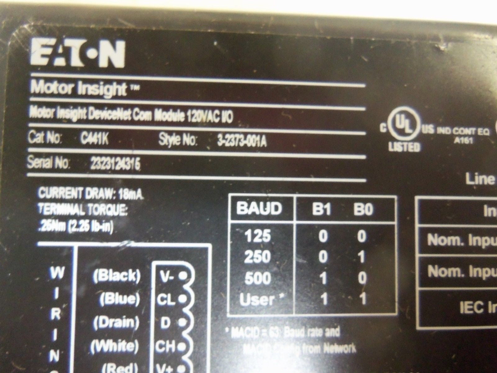 EATON C441CB CONTROL W/ C441K *USED*