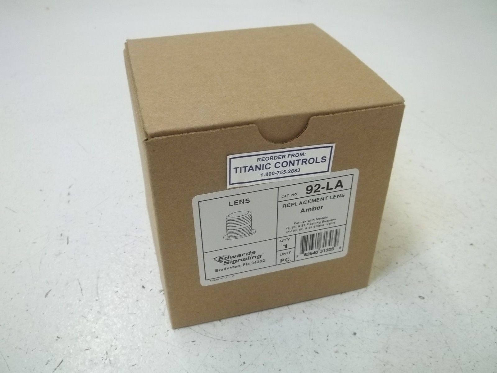 EDWARDS 92-LA REPLACEMENT LENS AMBER *NEW IN BOX*