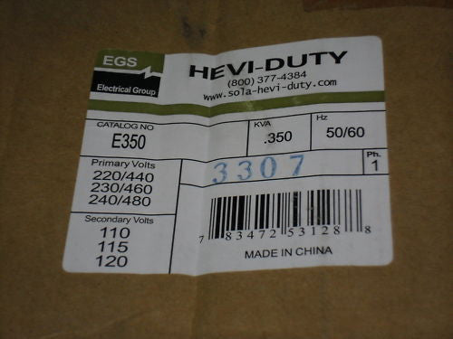 EGS HEVI-DUTY E350 TRANSFORMER *NEW IN BOX*