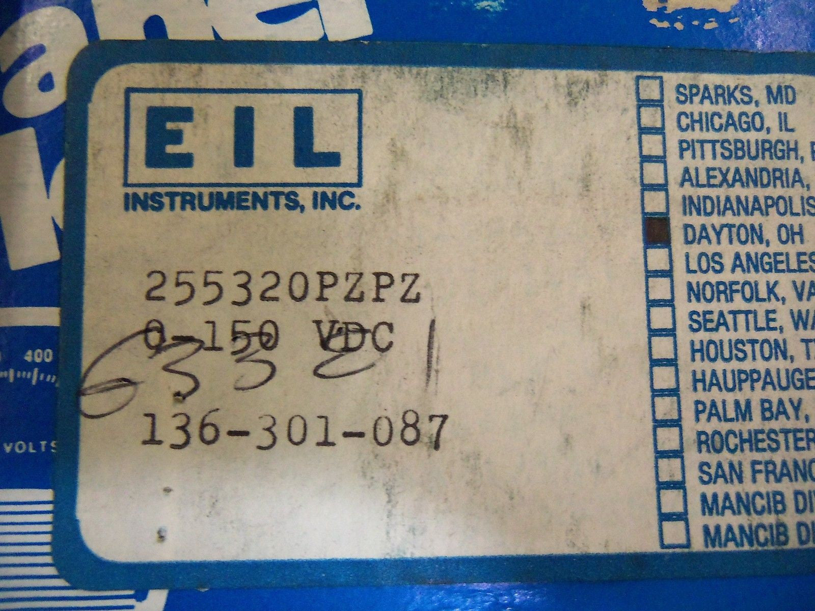 EIL 255320PZPZ GAUGE 150 VOLTS *NEW IN BOX*