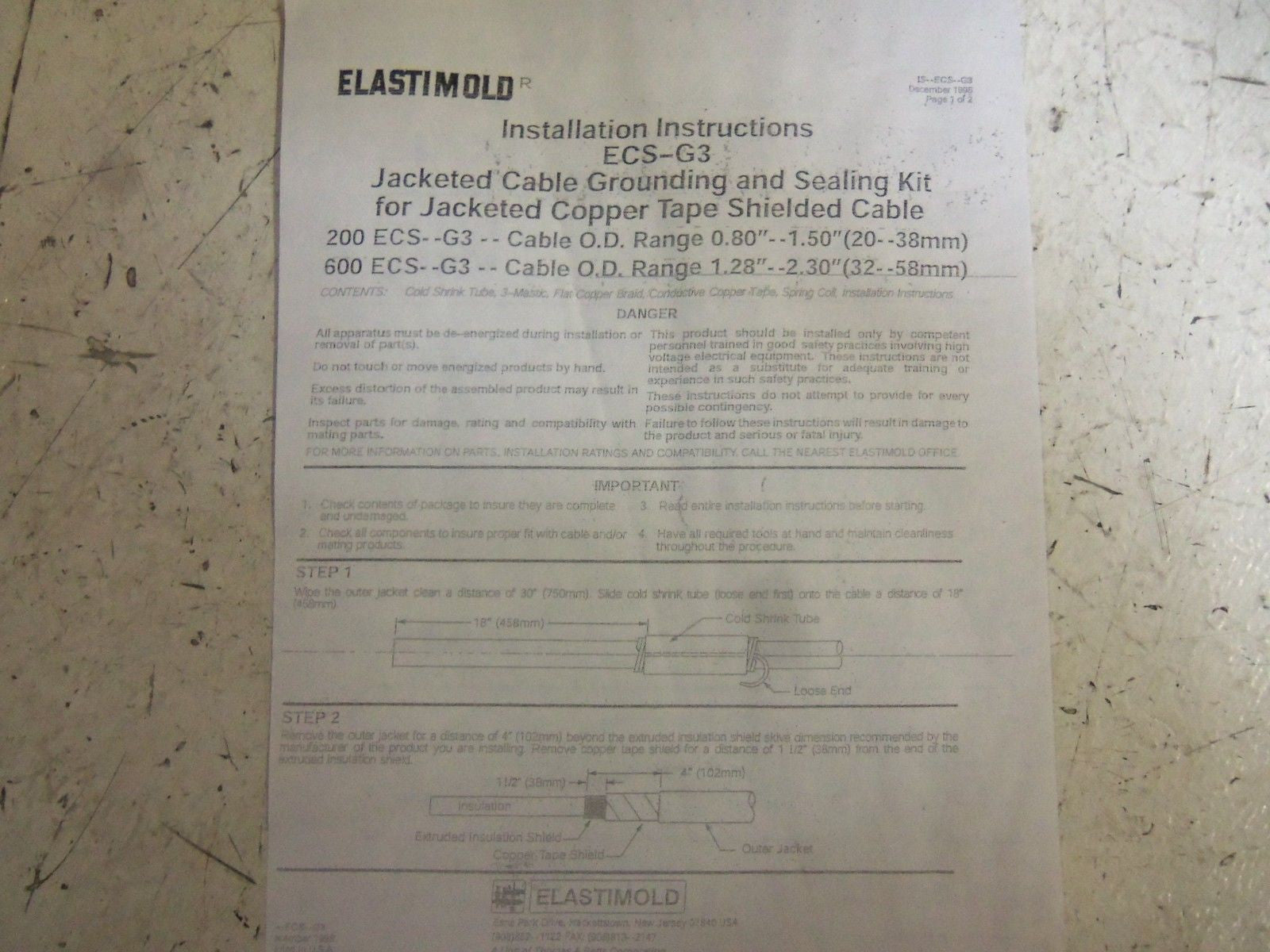 ELASTIMOLD ECS-G3 JACKETED CABLE GROUNDING AND SEALING KIT *NEW IN BOX*