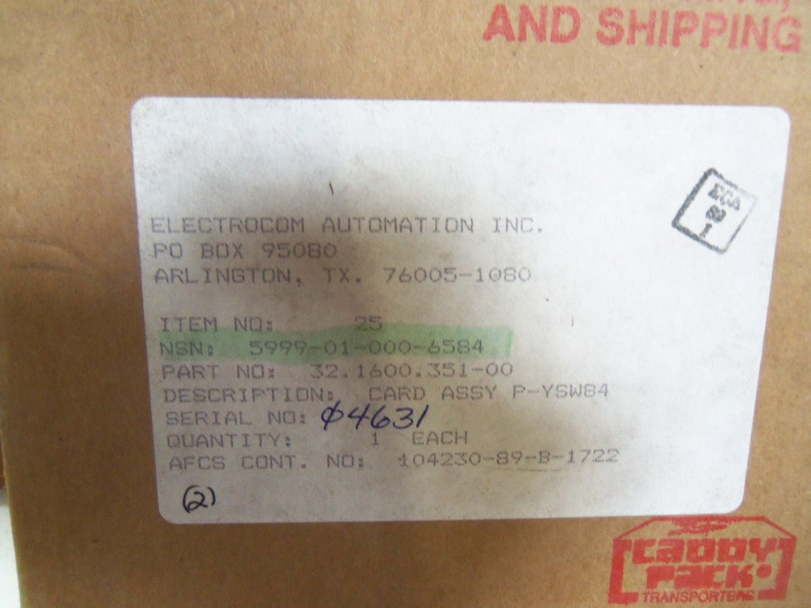 ELECTROCOM AUTOMATION INC. 32.1600.351.00 *NEW IN BOX*