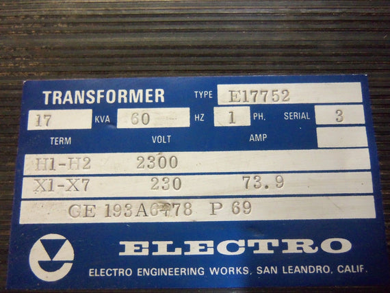 ELECTRO E17752 TRANSFORMER *USED*