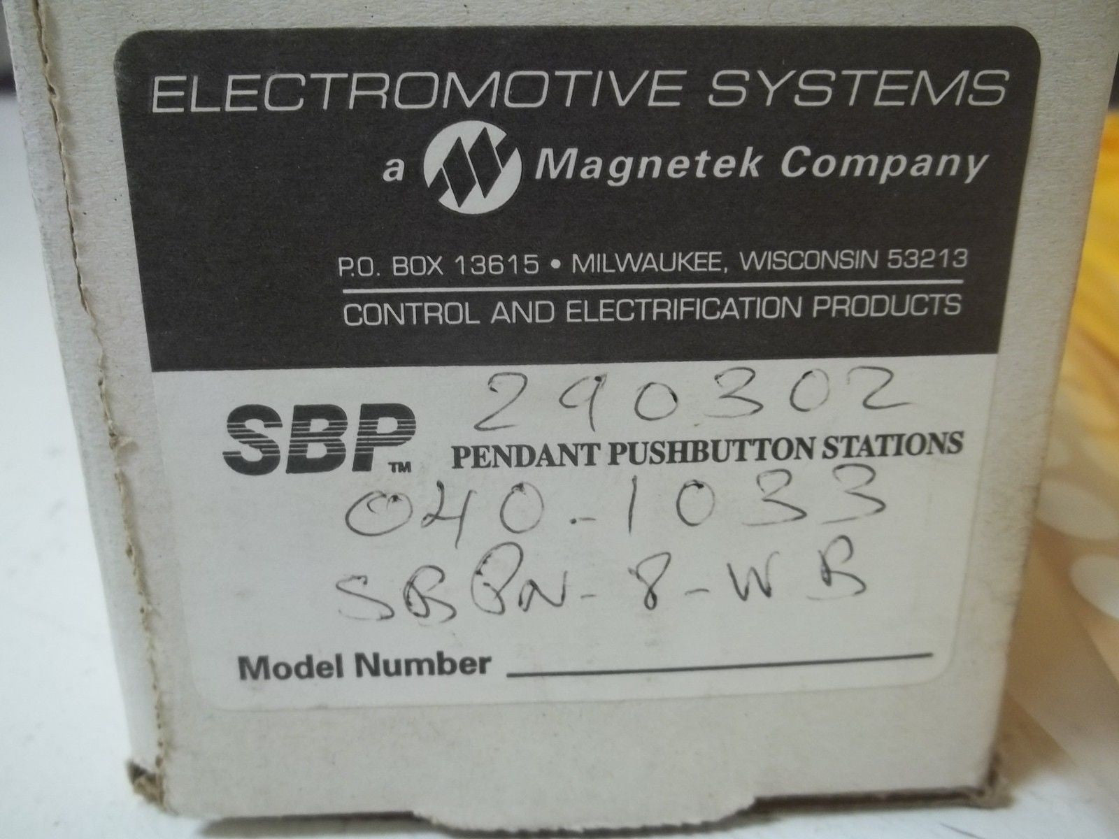ELECTROMOTIVE SYSTEMS SBPN-8-WB PENDANT STATION 8 BUTTON *NEW IN BOX*