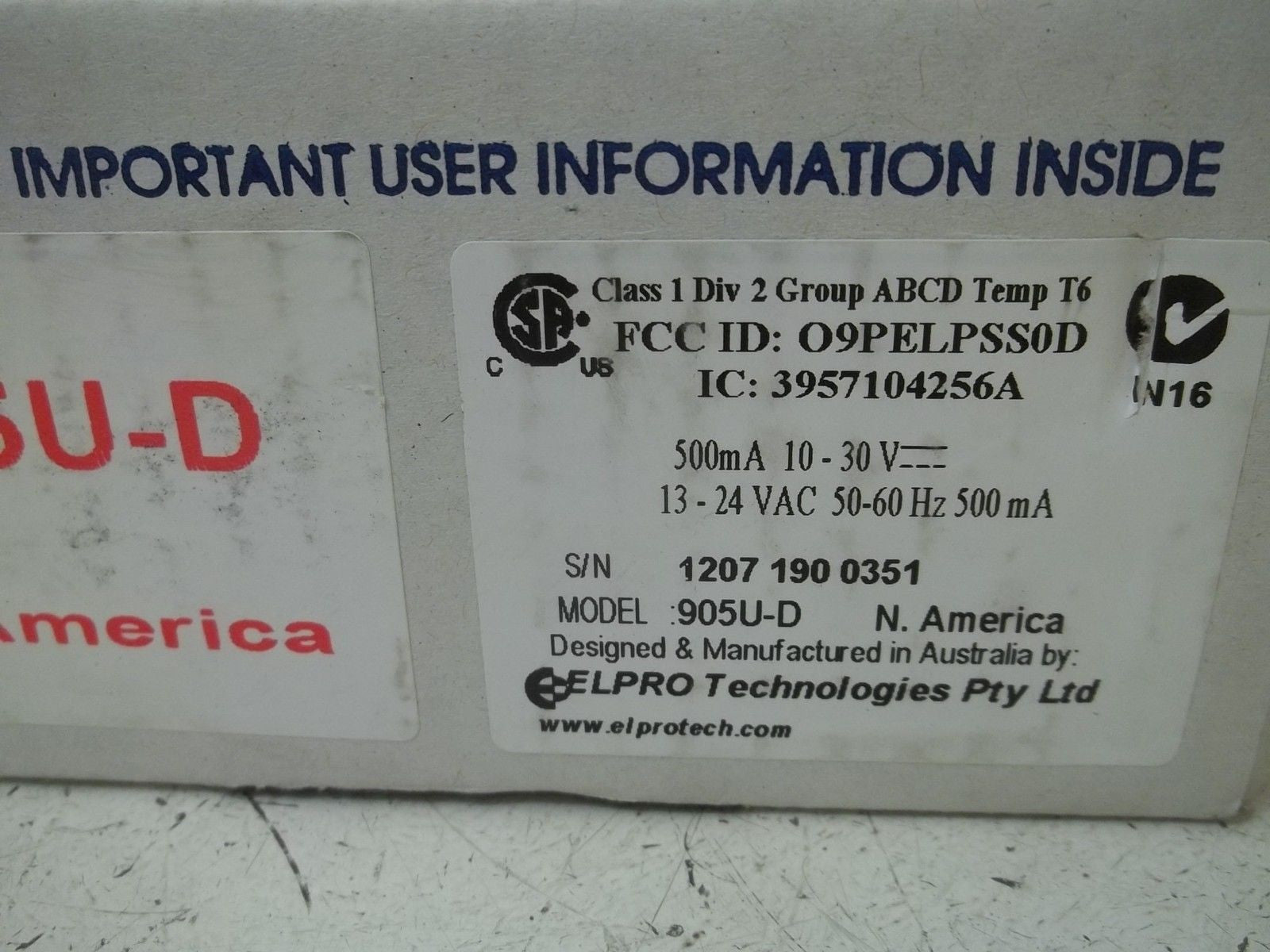 ELPRO 905U-D WIRELESS RADIO MODEM 10-30VD *USED*