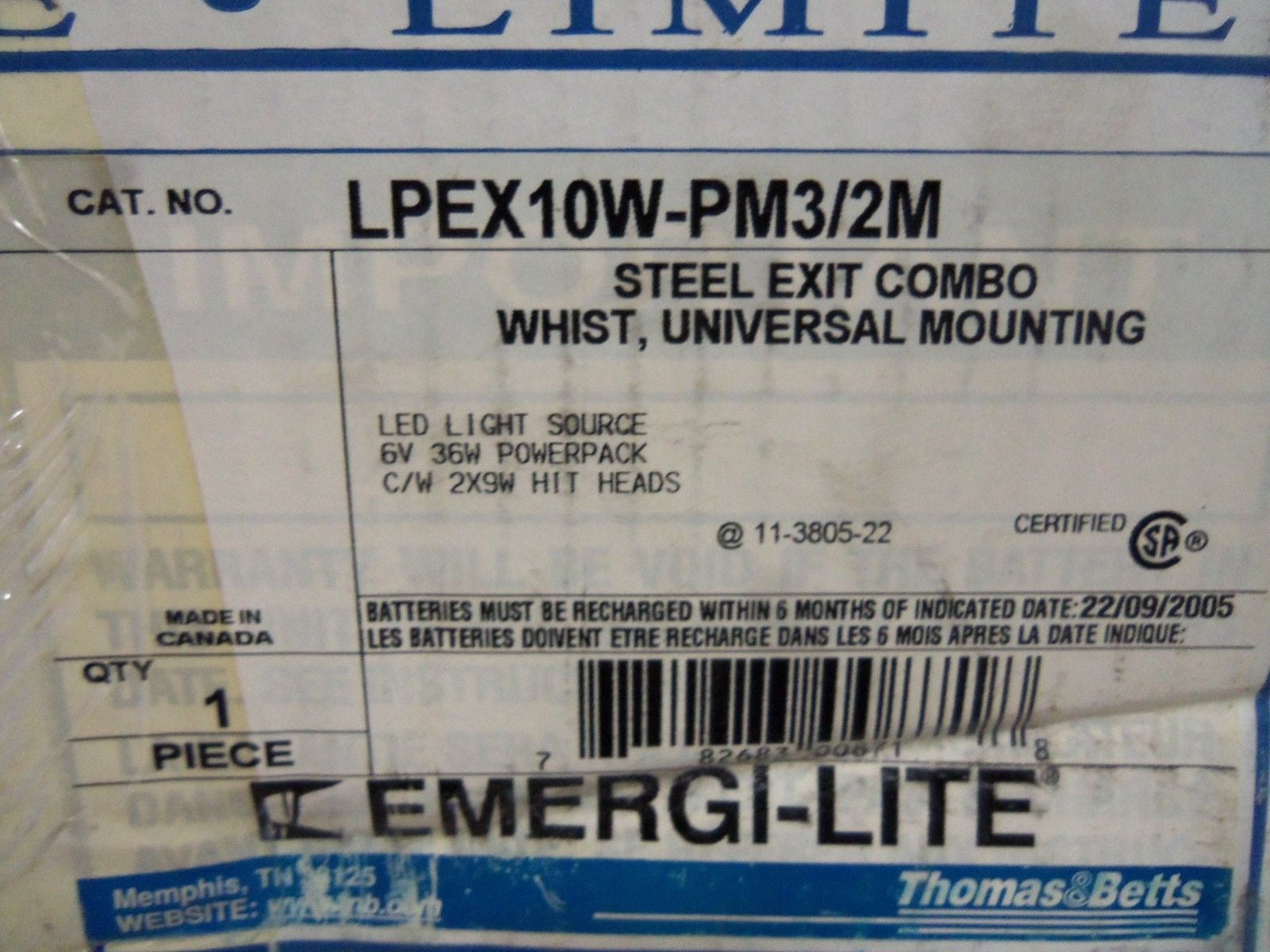 EMERGI-LITE LPEX10W-PM3/2M EMERGENCY LIGHT *NEW IN BOX*