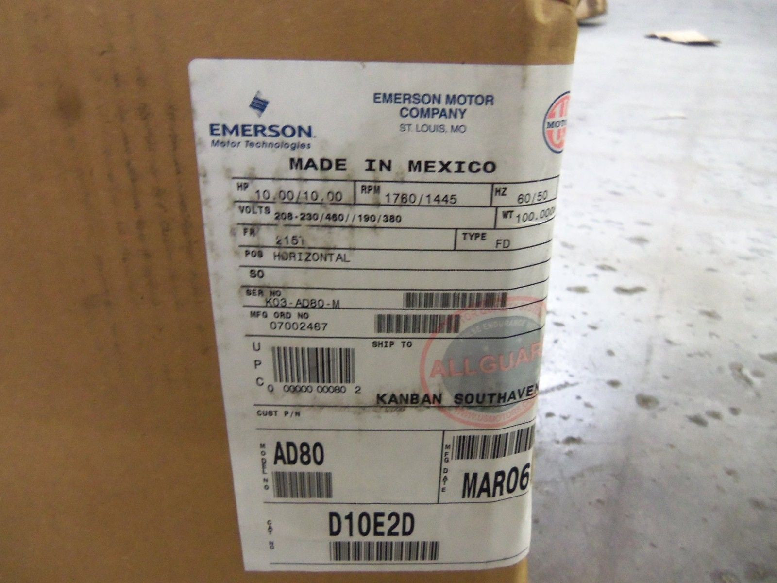 EMERSON D10E2D MOTOR *NEW IN BOX*