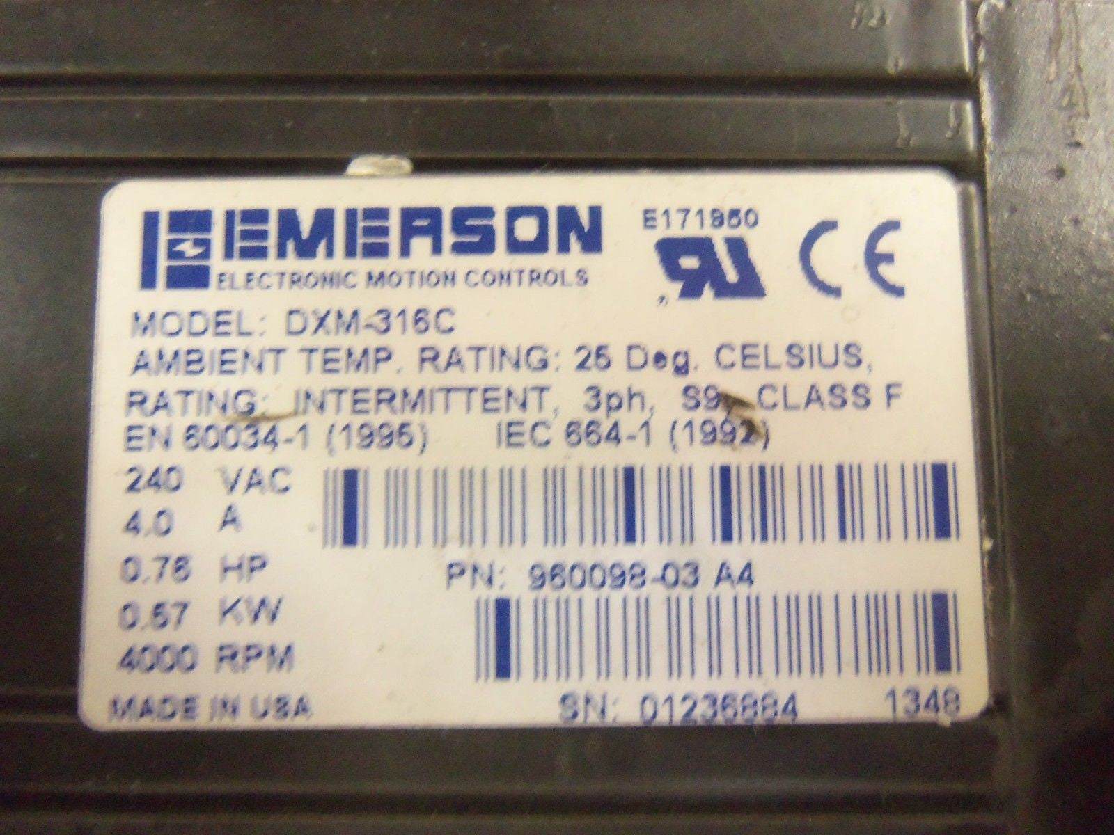 EMERSON DXM-316C SERVO MOTOR (AS PICTURED) *USED*