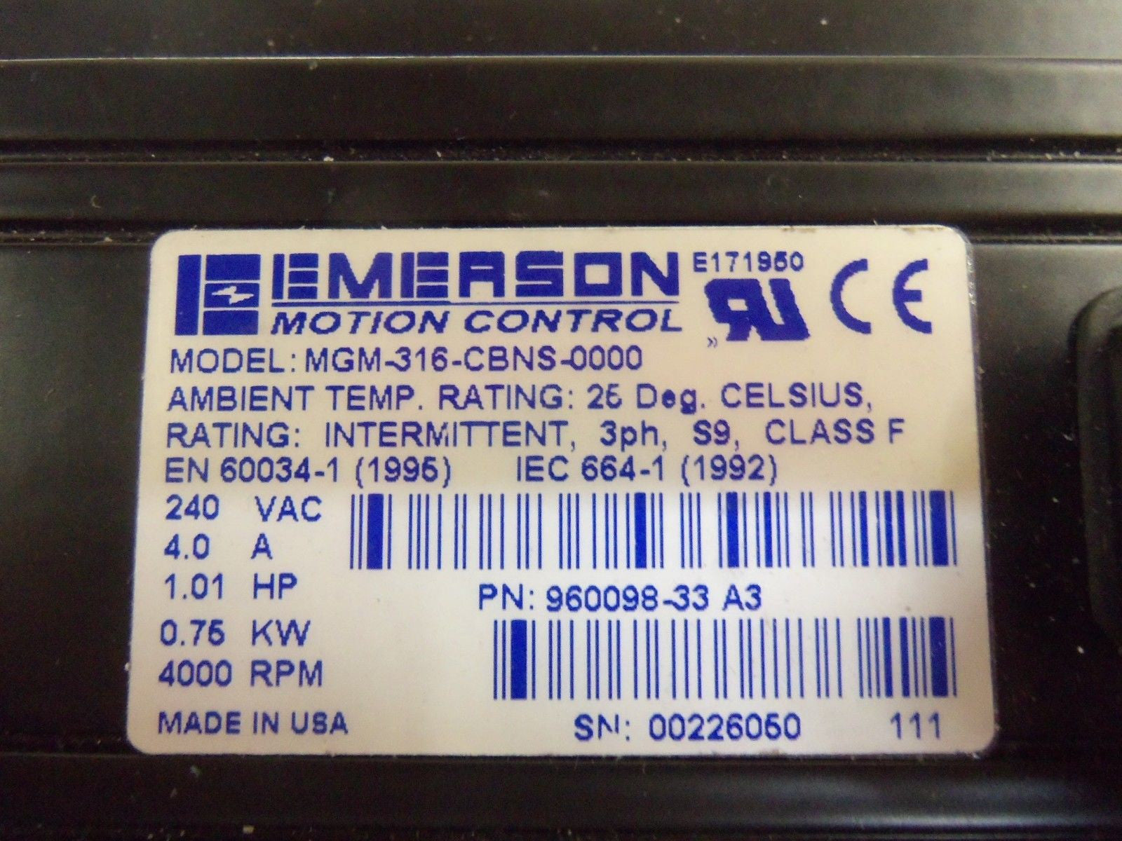 EMERSON MGM-316-CBNS-0000 SERVO MOTOR *NEW IN BOX*