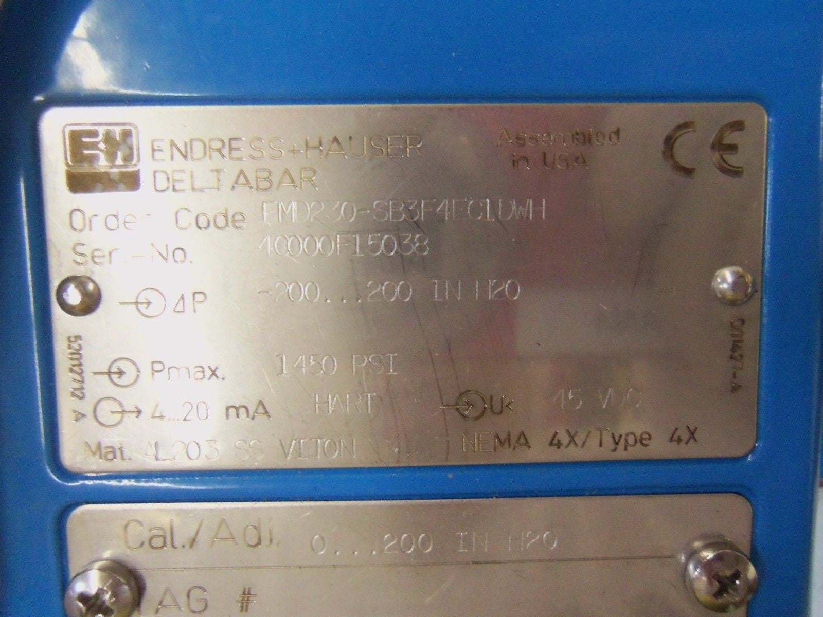 ENDRESS+HAUSER DELTABAR EMD230-SB3F4EC1DWH PRESSURE TRANSMITTER *USED*