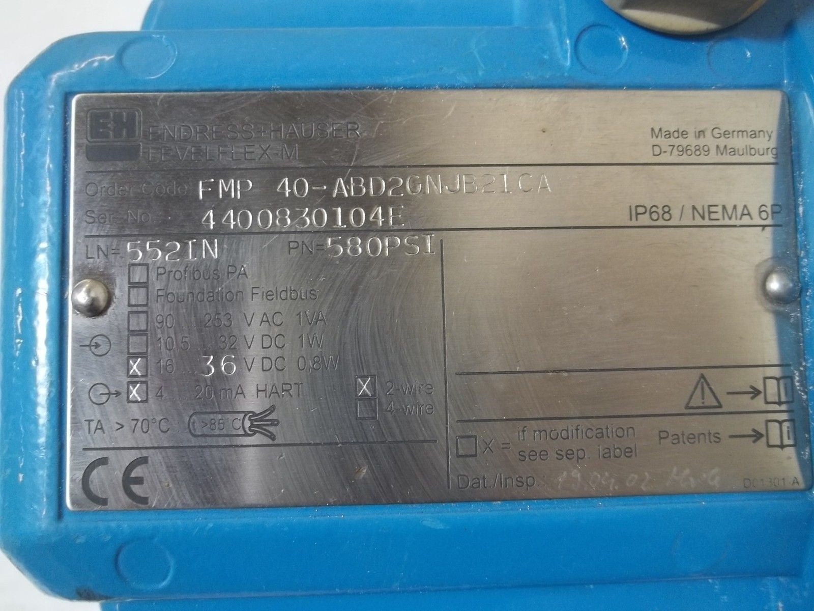 ENDRESS+HAUSER LEVELFLEX M FMP40-ABD2GNJB21CA LEVEL TRANSMITTER *USED*