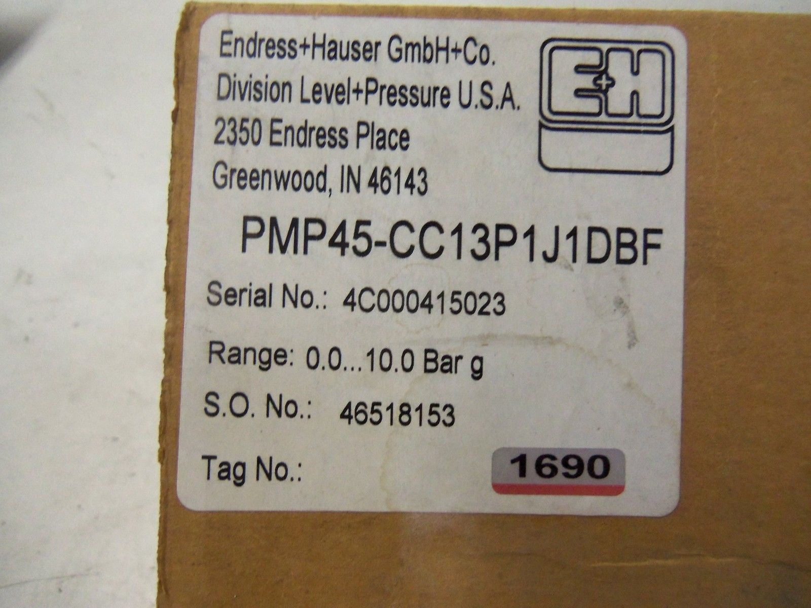ENDRESS+HAUSER CERABAR M PMP45-CC13P1J1DBF PRESSURE TRANSMITTER *NEW IN BOX*
