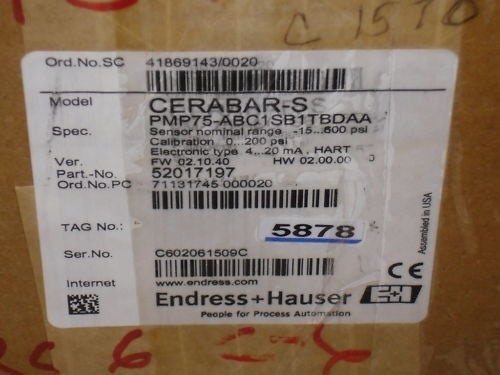 ENDRESS+HAUSER CERABAR S PMP75-ABC1SB1TBDAA PRESSURE TRANSMITTER *NEW IN BOX*