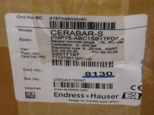 ENDRESS+HAUSER CERABAR S PMP75-ABC1SB1TFDAA PRESSURE TRANSMITTER *NEW IN BOX*