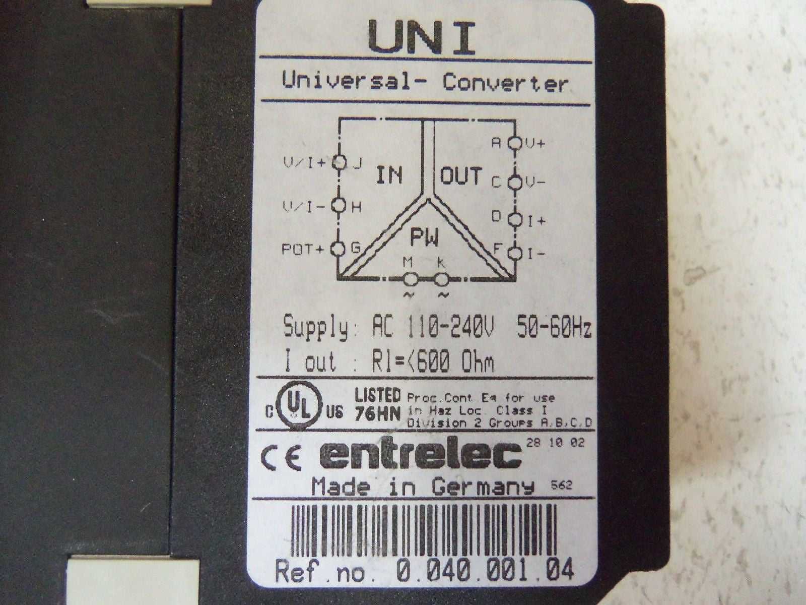 ENTRELEC UNI TEMPERATURE RELAY CONVERTER *USED*