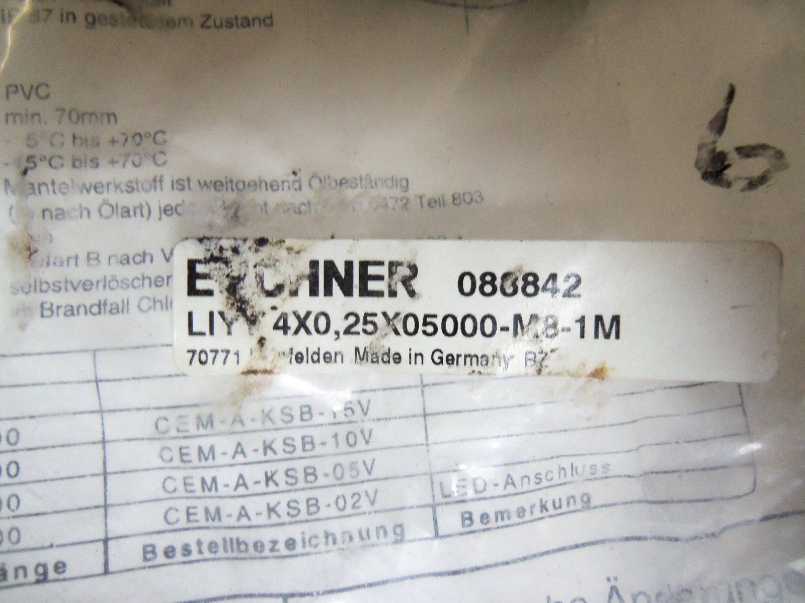 EUCHNER LIYY4X0,25X05000-M8-1M * NEW IN BAG*