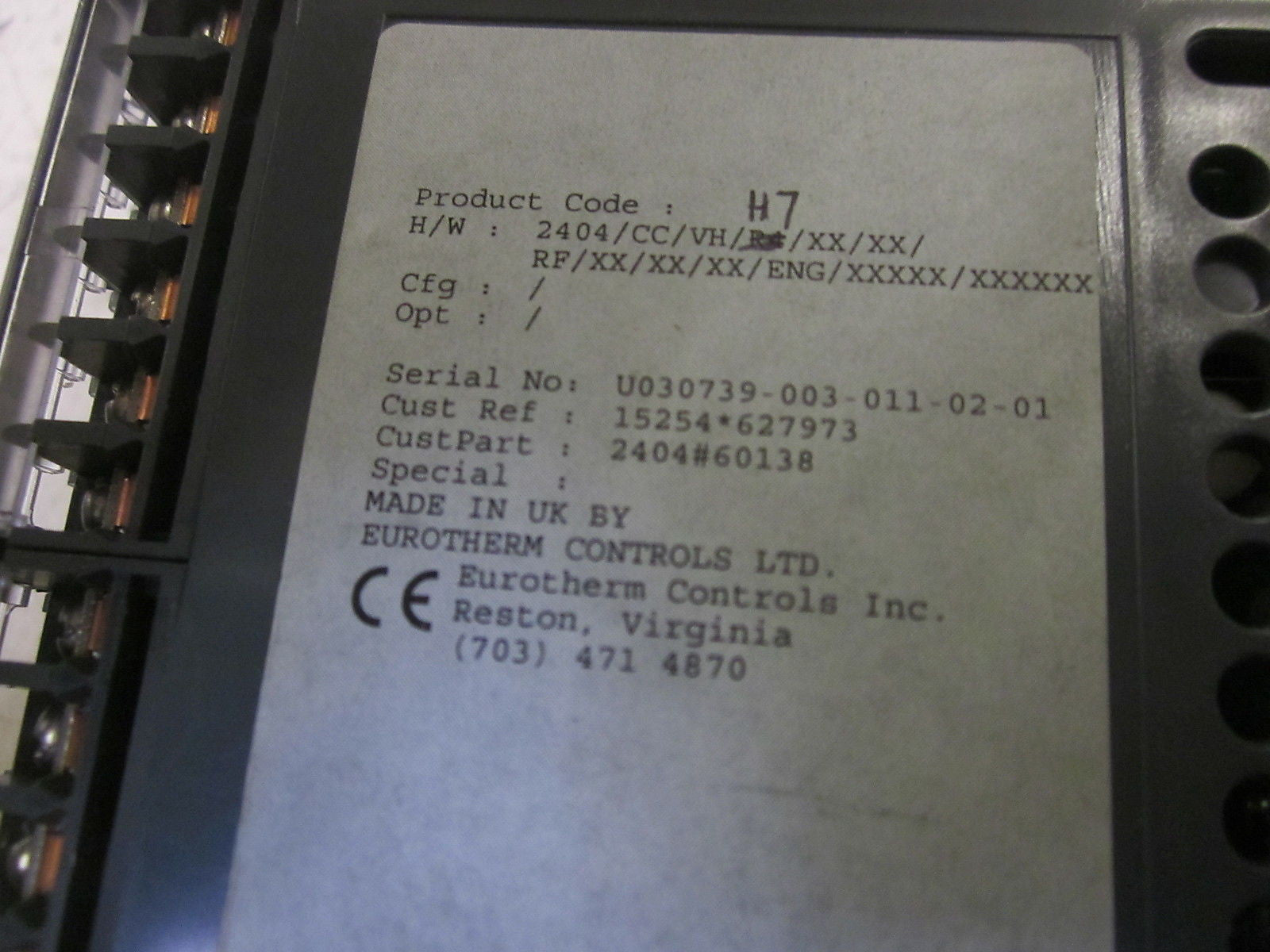 EUROTHERM 2404/CC/VH/H7/XX/XX/RF/XX/XX/XX/ENG/XXXXX/XXXXXX CONTROLLER *USED*