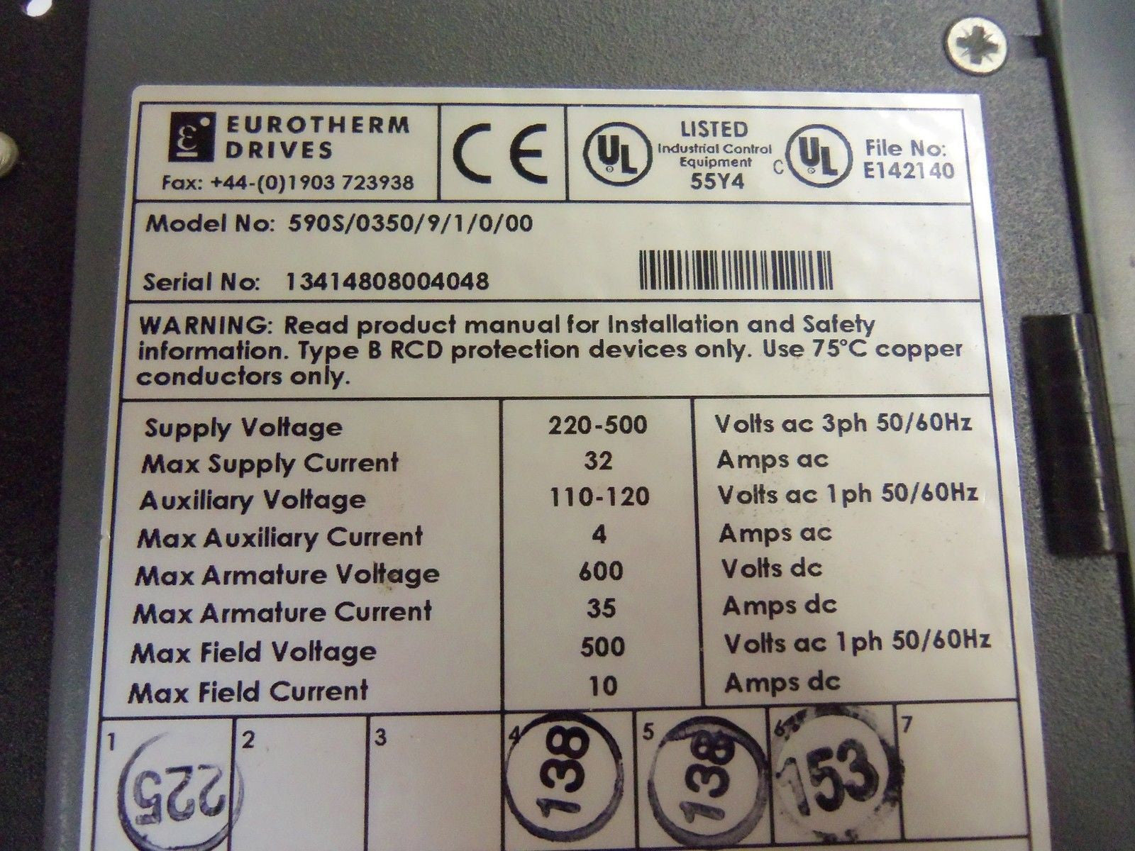 EUROTHERM 590S/0350/9/1/0/00 DRIVE *USED*