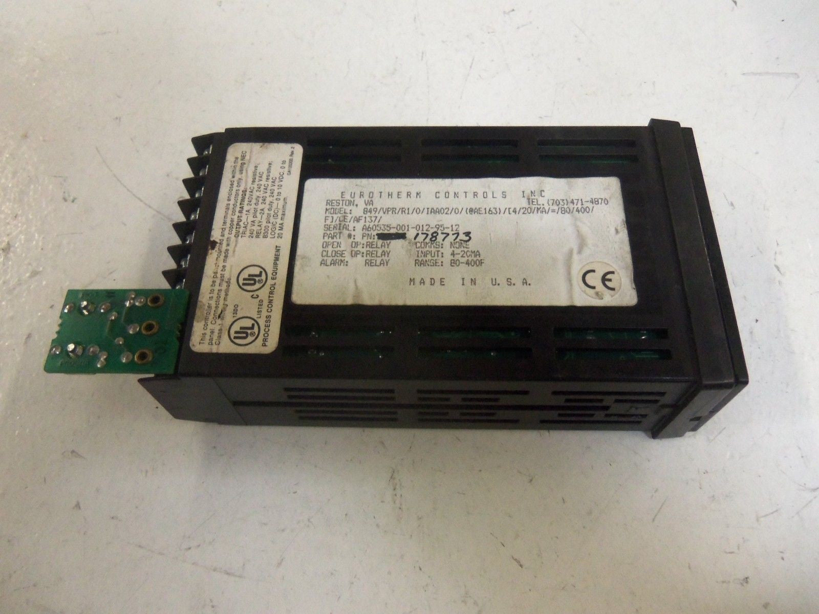EUROTHERM 849/VPR/R1/0/IAA02/0/(@AE163)/[4/20/MA/=/80/400/F]/CE/AF137/ *USED*