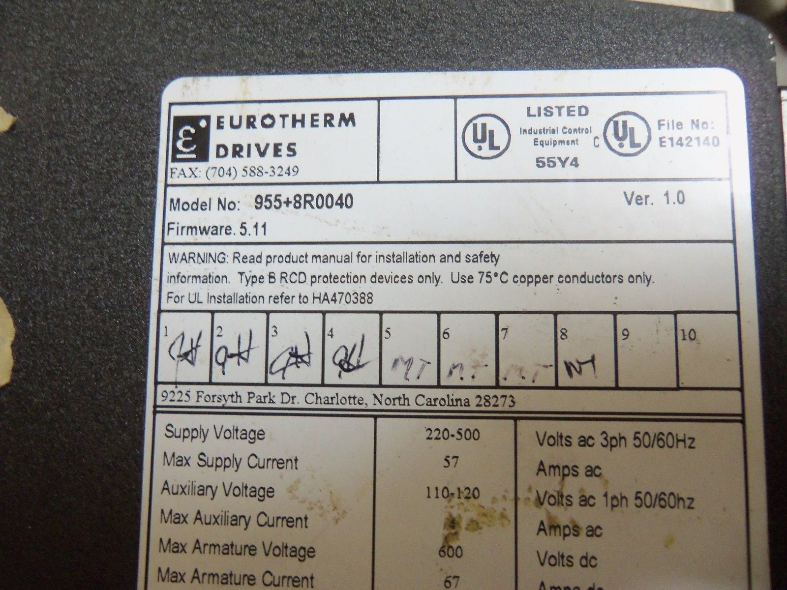 EUROTHERM 955+8R0040 DC THREE-PHASE DIGITAL DRIVES *USED*