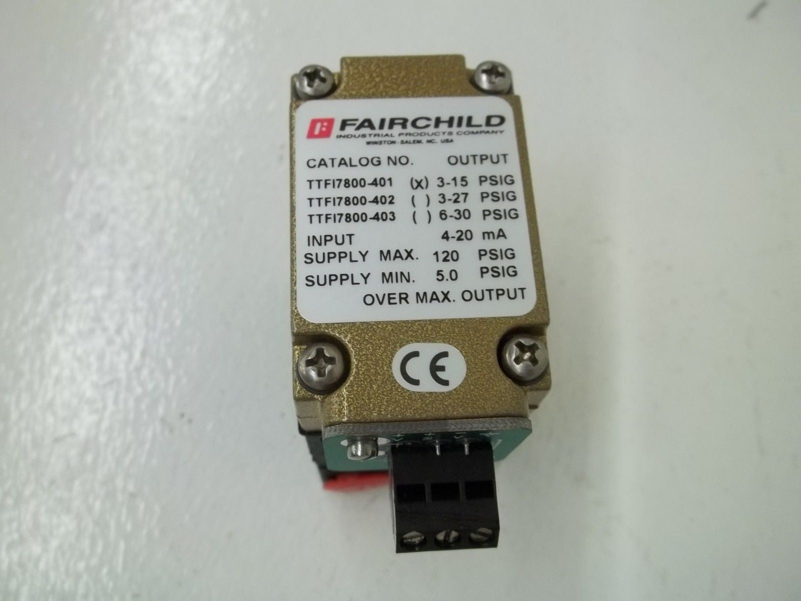 FAIRCHILD TTFI7800-401 PNEUMATIC TRANSDUCER 3-15 PSIG *NEW IN BOX*