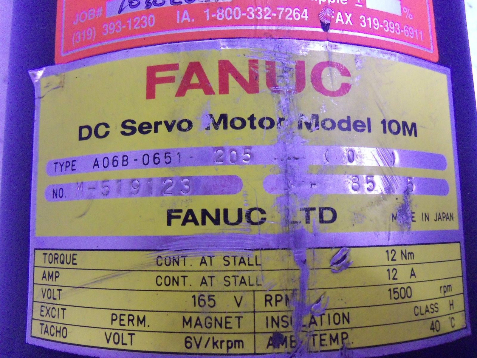 FANUC A06B-0651-B205 SERVO MOTOR *USED*