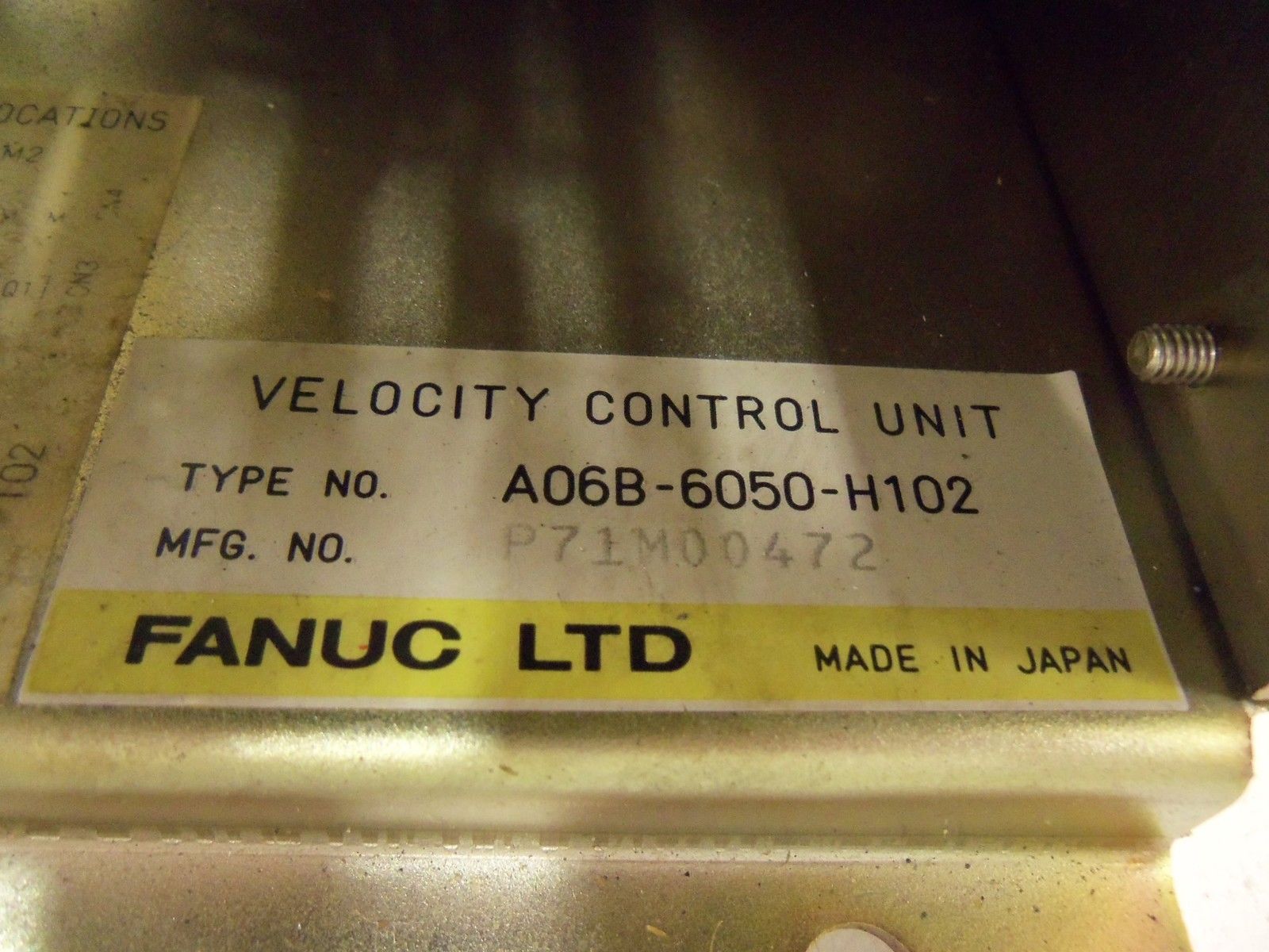 FANUC A06B-6050-H102 VELOCITY CONTROL UNIT (AS PICTURED- NO BOARD) *USED*