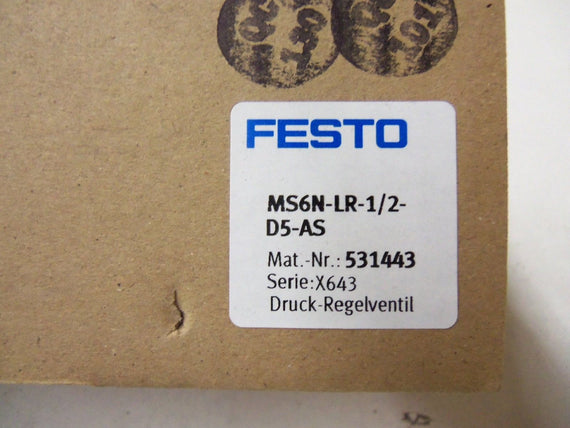 FESTO MS6N-LR-1/2-D5-AS PRESSURE REGULATING VALVE 531443 *NEW IN BOX*