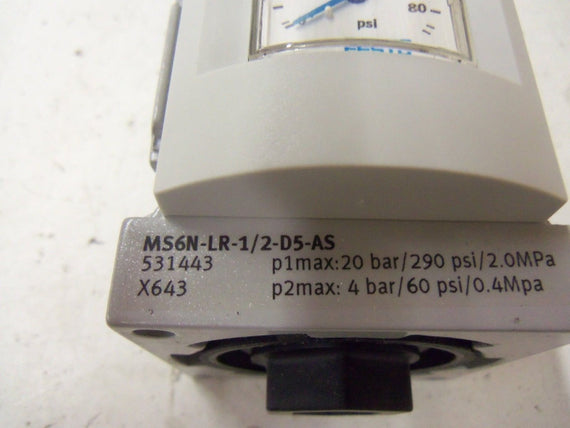 FESTO MS6N-LR-1/2-D5-AS PRESSURE REGULATING VALVE 531443 *NEW IN BOX*