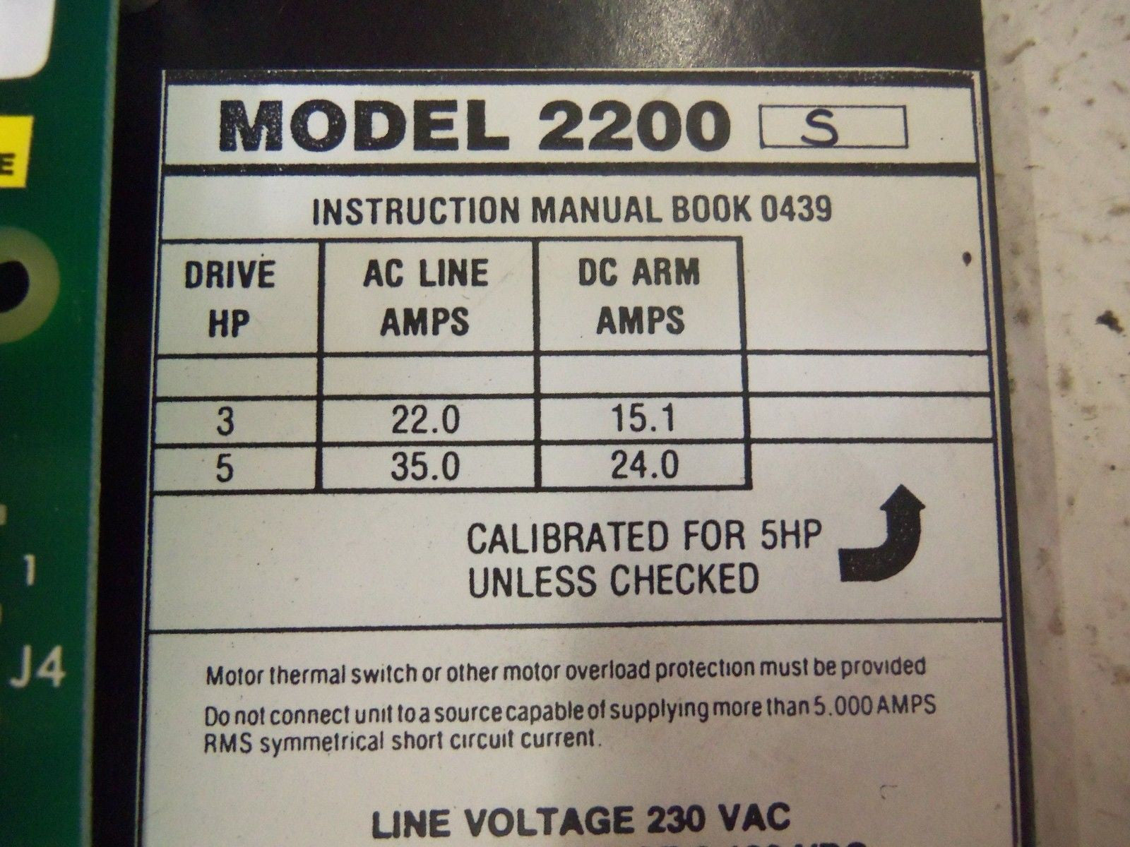 FINCOR 2200S DC MOTOR CONTROL 104234101-Q *USED*