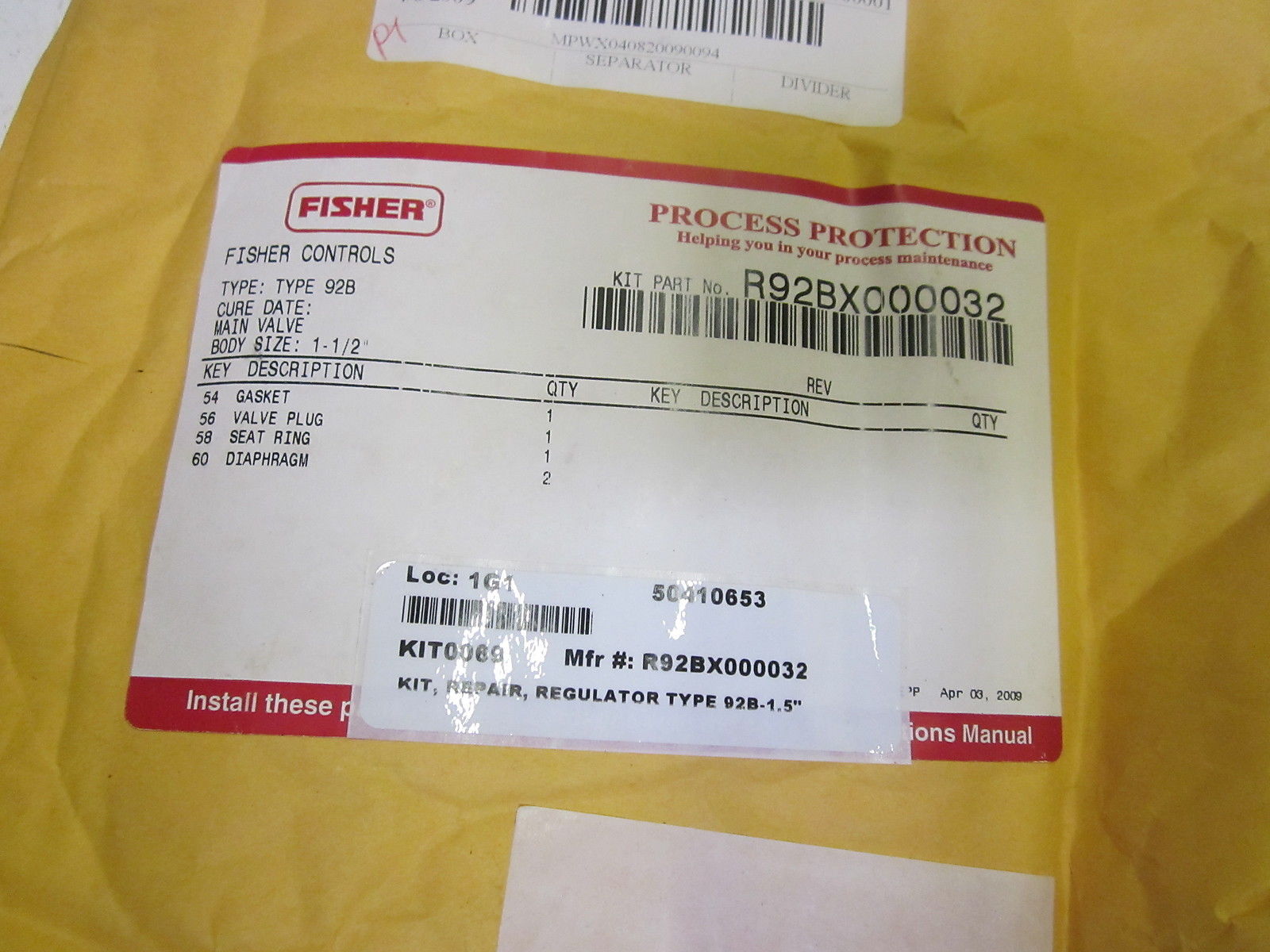 FISHER R92BX000032 REPAIR KIT *NEW IN BOX*