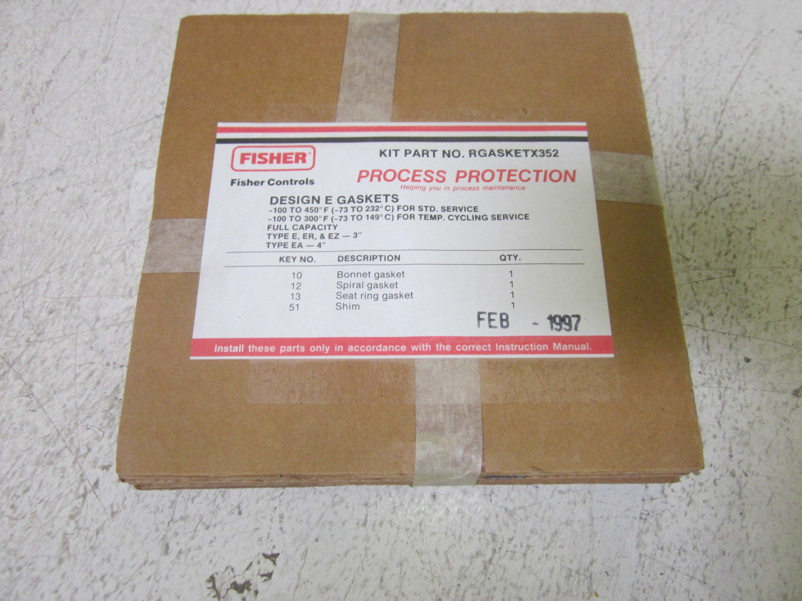 FISHER RGASKETX352 GASKET REPAIR KIT *NEW IN ORIGINAL PACKAGE*