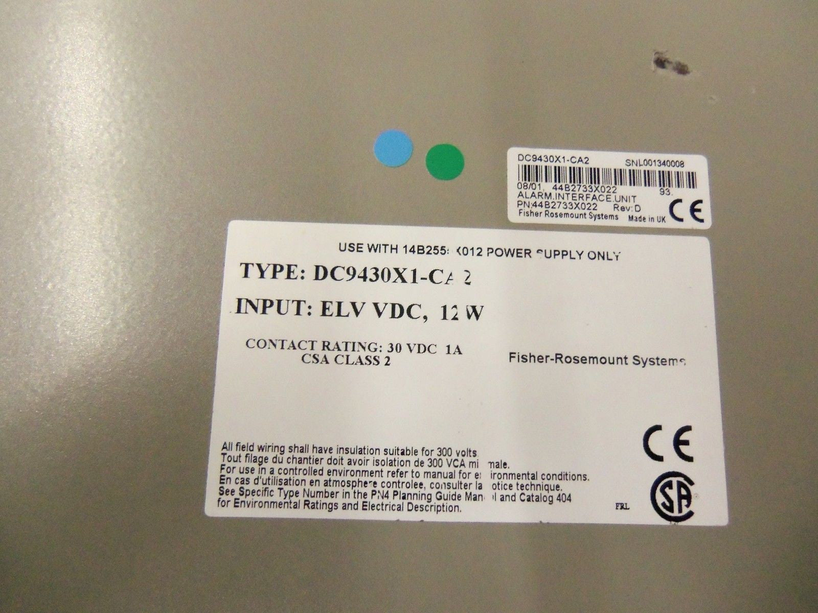 FISHER ROSEMOUNT DC9430X1-CA2 *USED*
