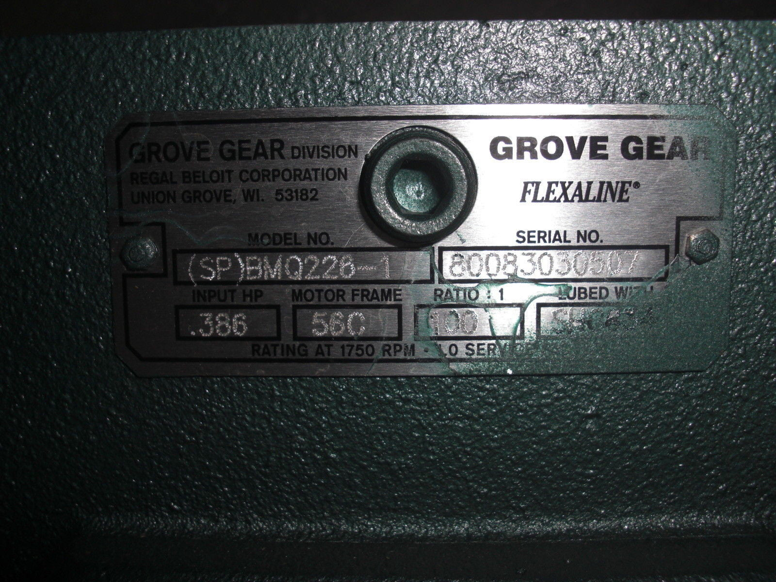 GROVE GEAR FLEXALINE (SP)BMQ226-1 REDUCER .386 HP 1750 RPM 100:1 *NEW NO BOX*