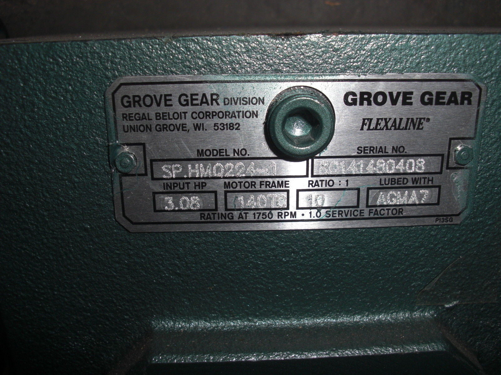 GROVE GEAR FLEXALINE HMQ224-1 GEAR REDUCER 3.08 HP 1750 RPM 10:1 *NEW NO BOX*